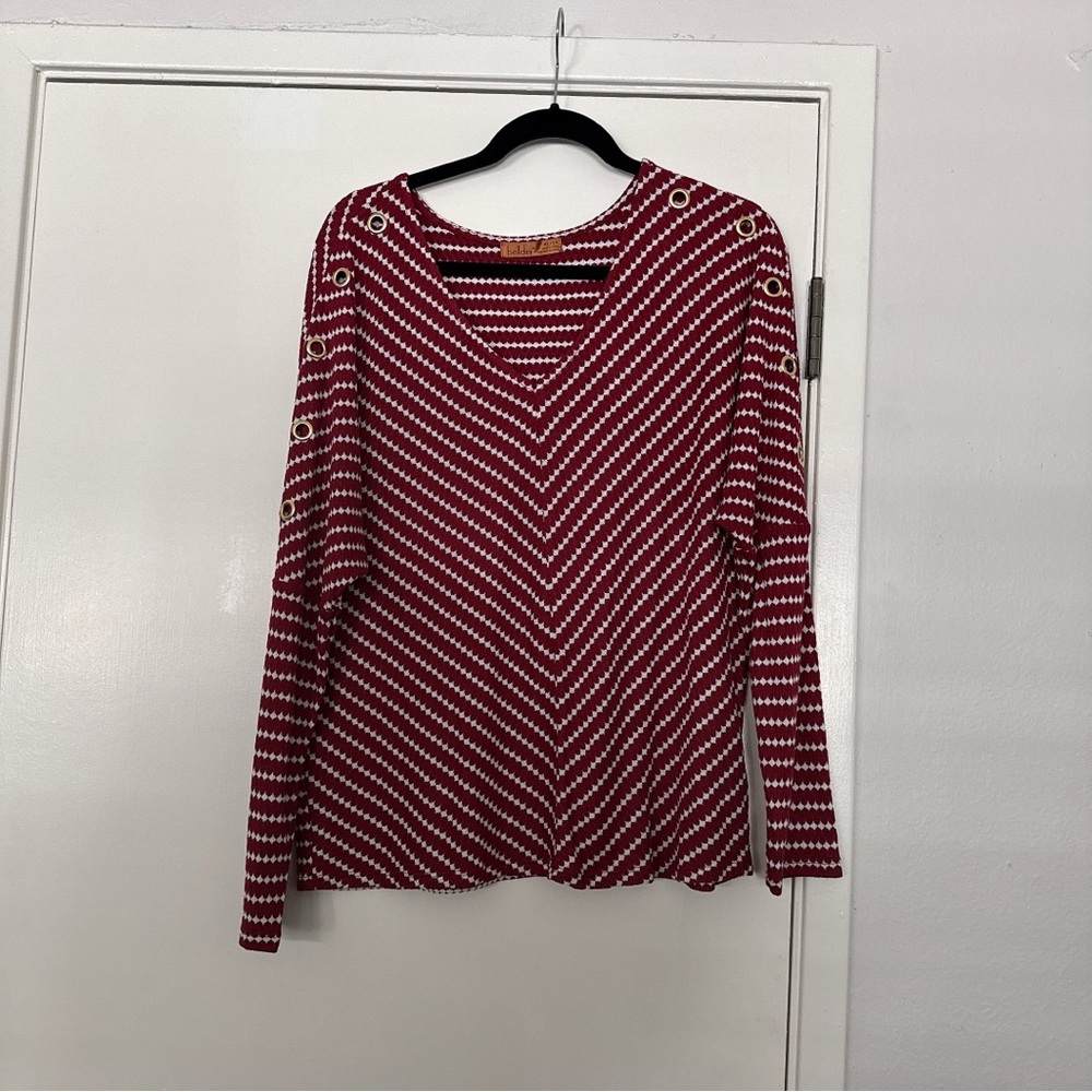Belldini Red and White Striped Long Sleeve Top